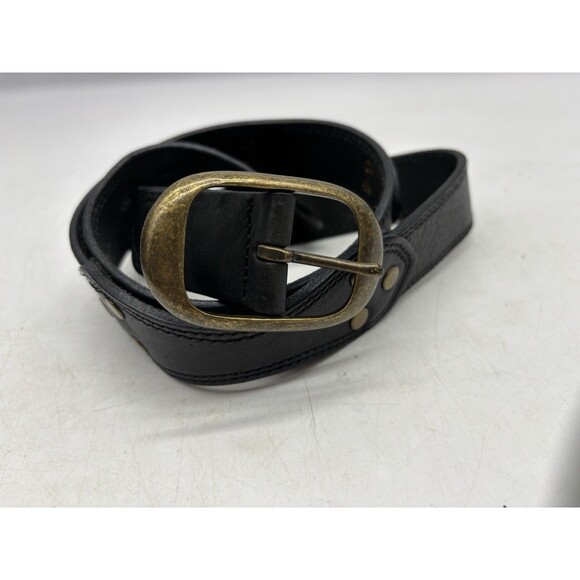 Banana Republic 1.25”W Black Leather Belt Antiqued Brass Buckle Sz Med 40” Long - Picture 2 of 8